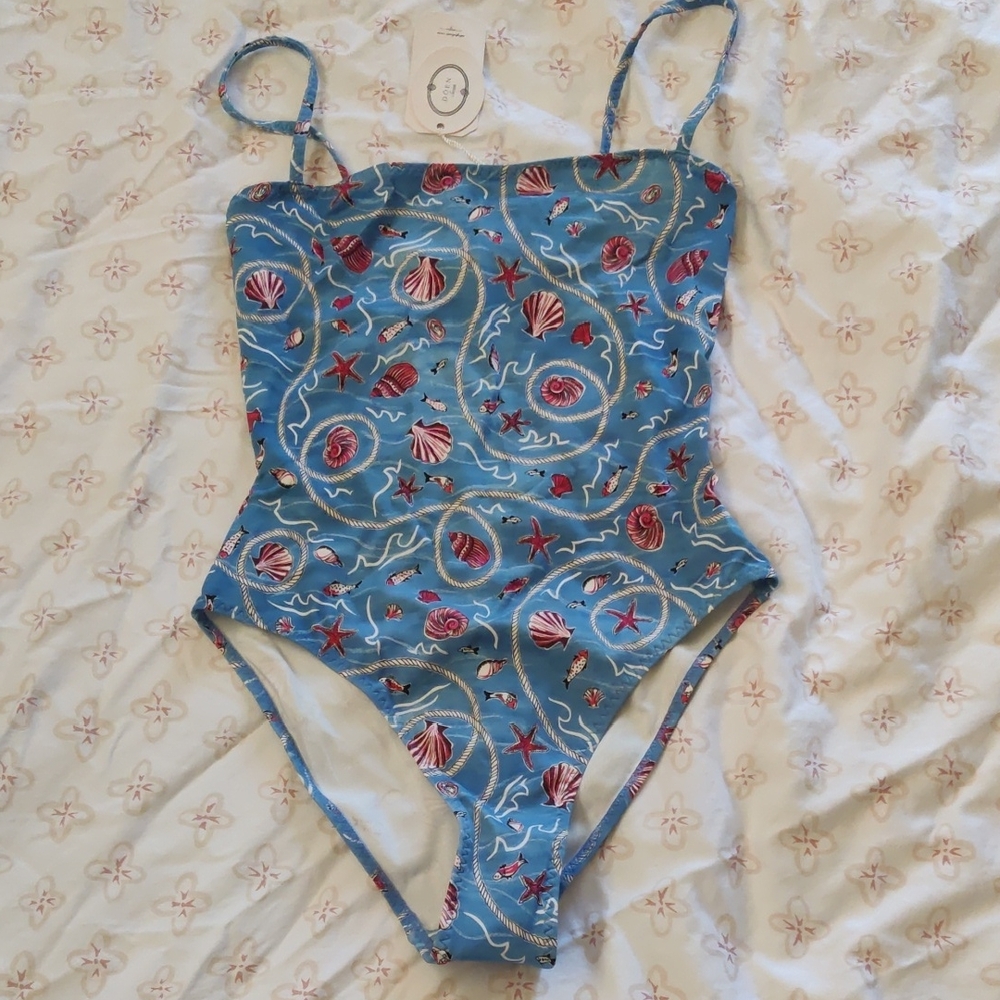 Doen Blue and Red Seashell Swim Bodysuit